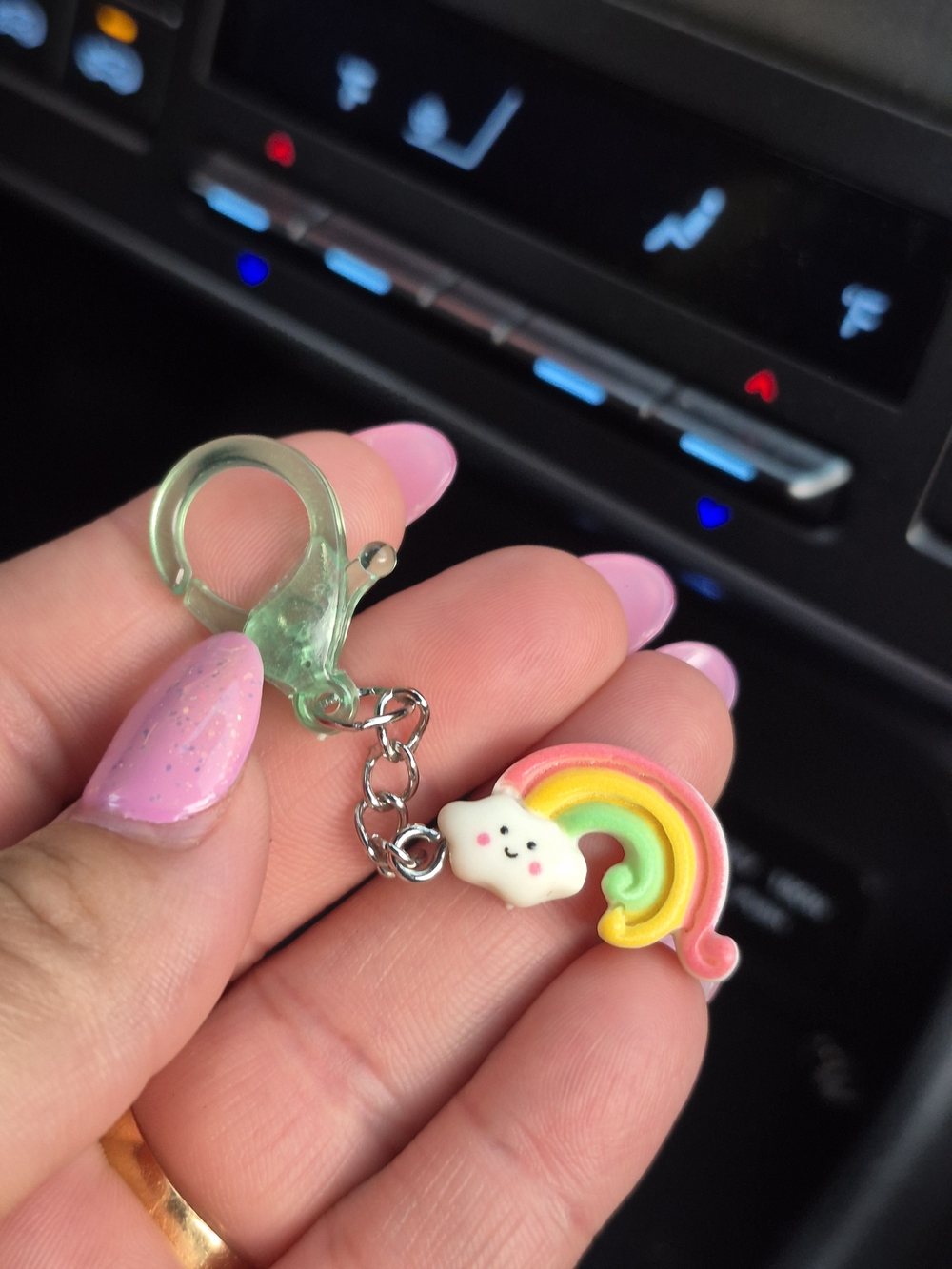 Cute Rainbow Cloud Keychain Charm - Pastel Pink & Yellow Zipper Charm Bags Keys